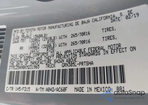 2019 Toyota Tacoma Trd Off Road from USA, damaged, VIN 3TMCZ5AN8KM231965